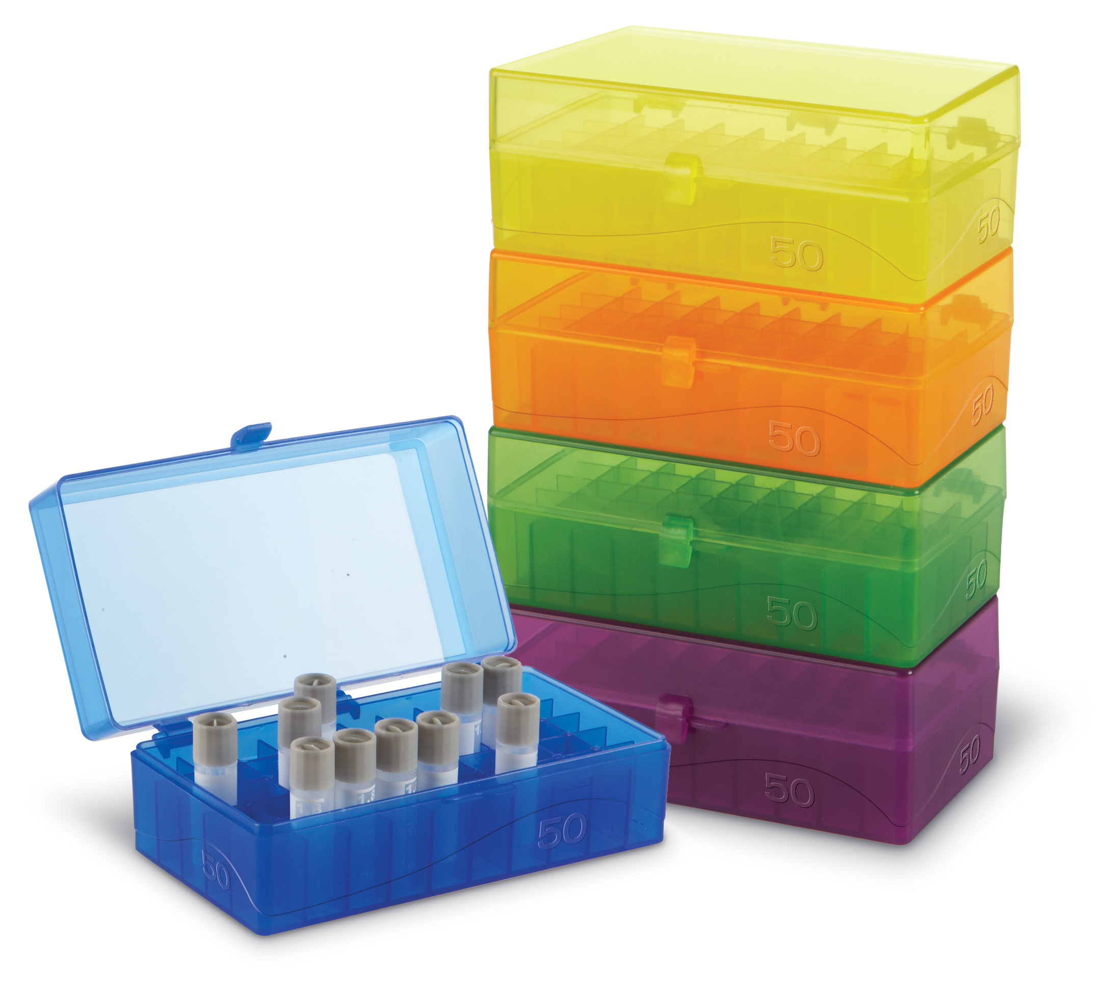 50-WELL MICROTUBE STORAGE BOX, Assorted
