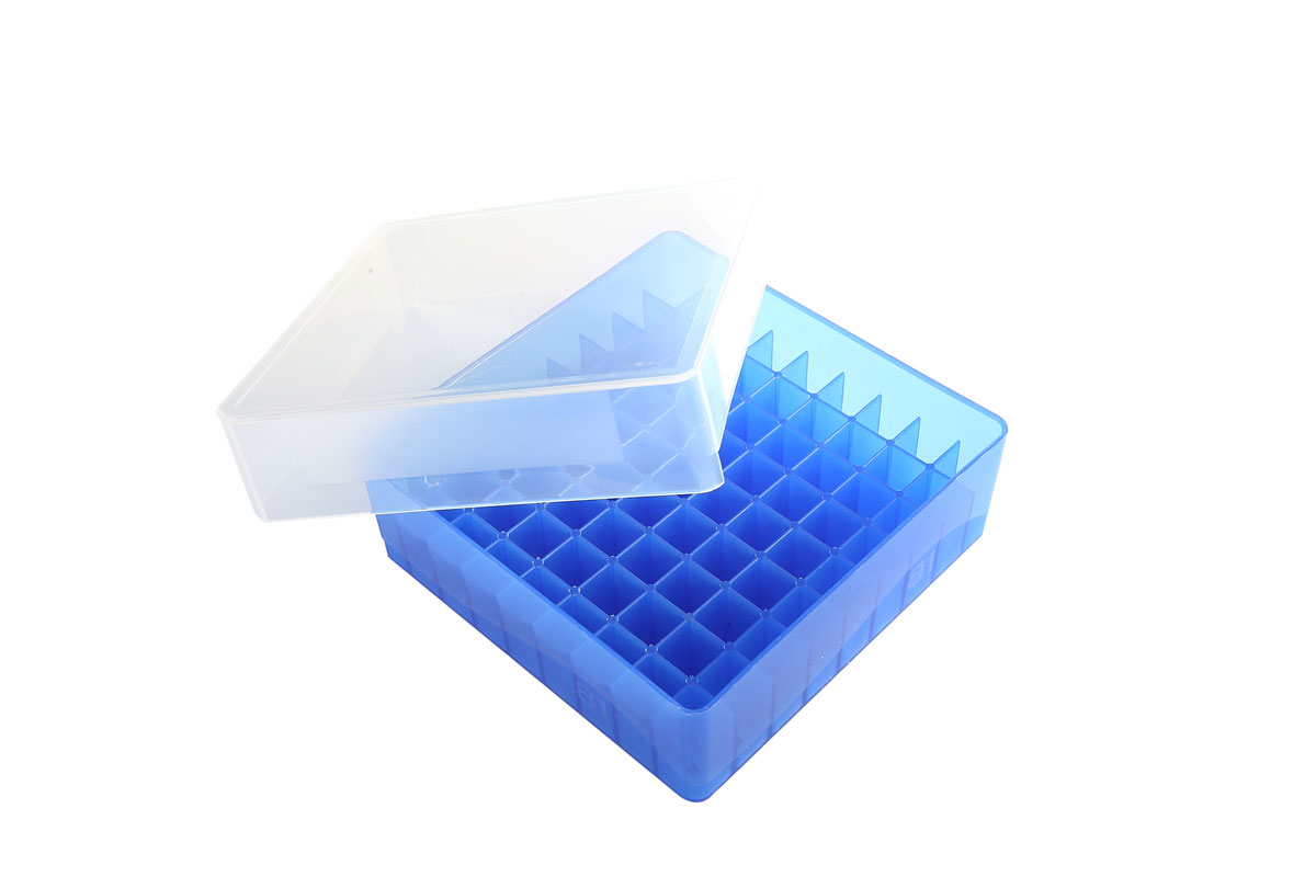 81-Well Tube Storage Box, Blue, Blue