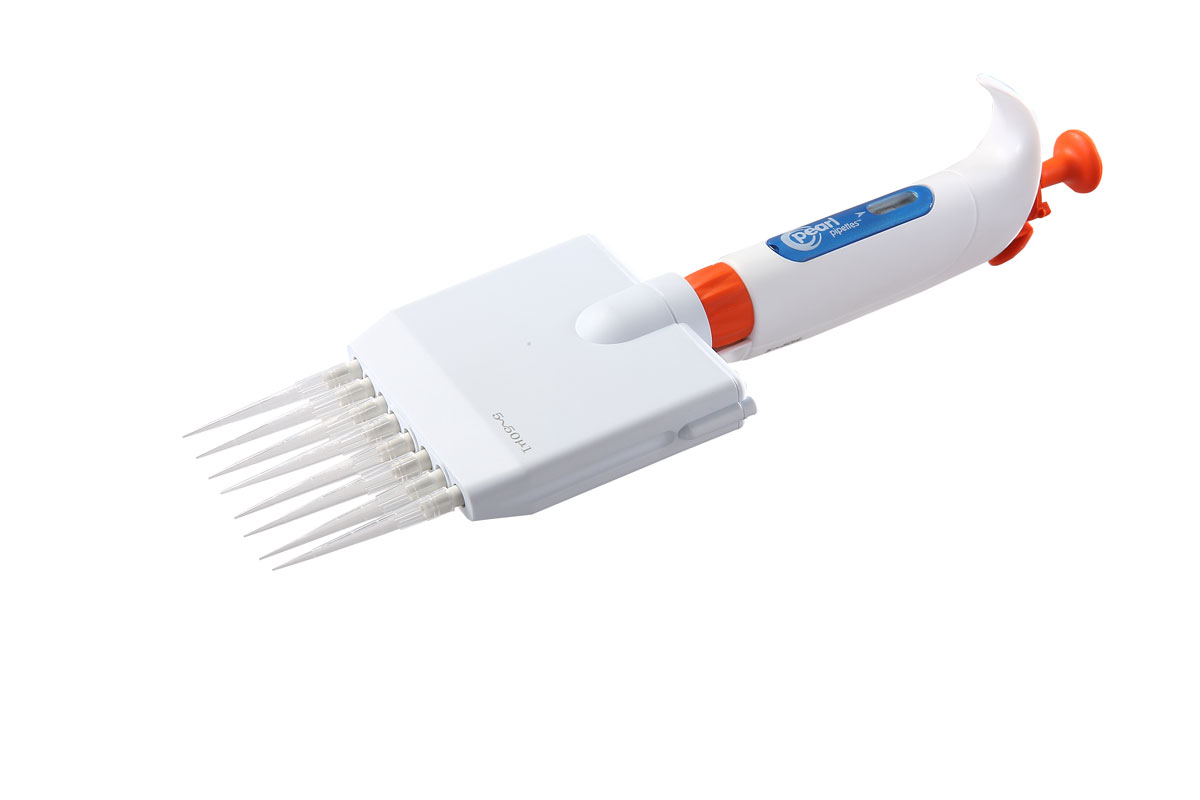  Adjustable Micro Pipette 8 Channel, 5-50ul, White/Orange
