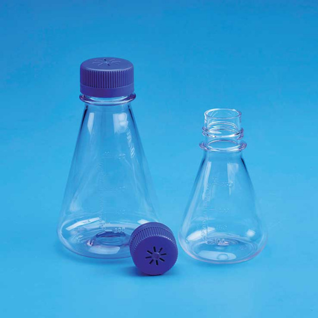 Erlenmeyer Cell Culture Flask PETG with Blue HDPE Vented Closure - Sterile