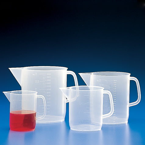 Polypropylene Pitcher Beakers with Handle and Molded Graduations