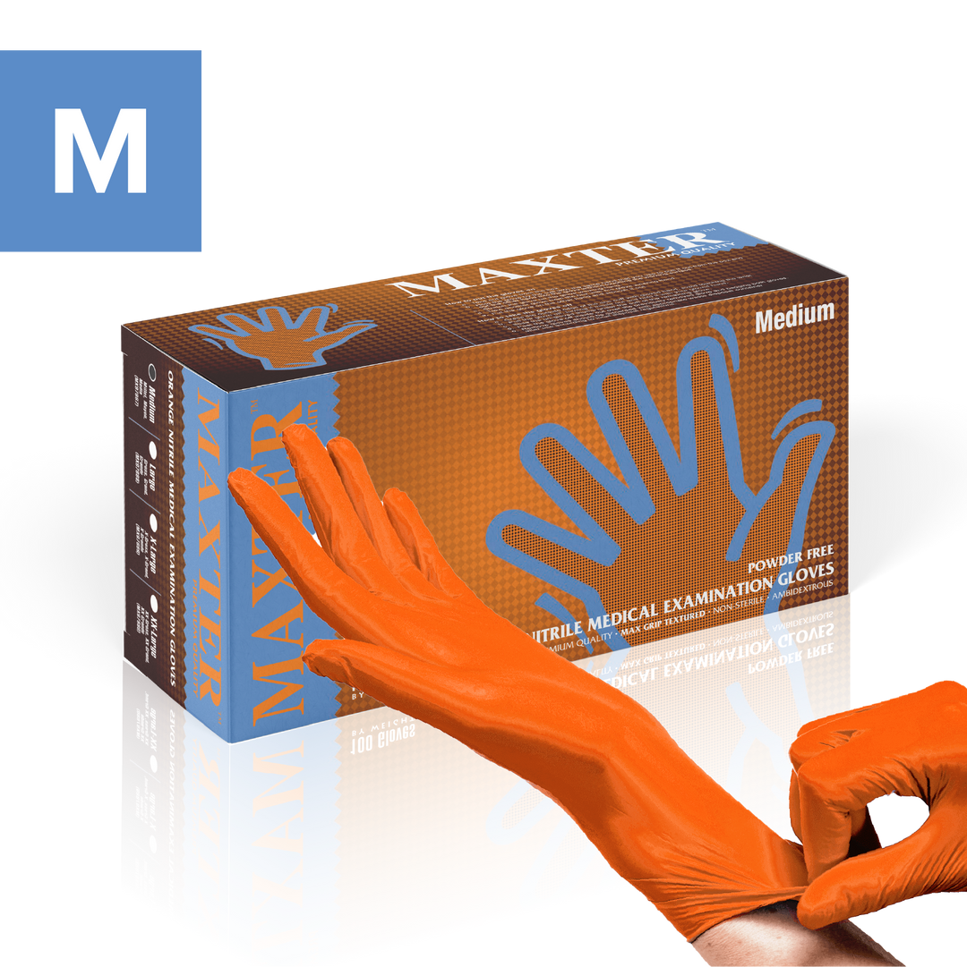 Nitrile Heavy Duty Gloves Powder Free Max Grip Orange