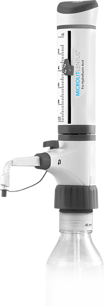 LENTUS® Bottle Top Dispenser with Re-Circulation Valve ®and Springless Valve Technology for Hydrofluoric Acid, Vol. Range 1 - 10 ml